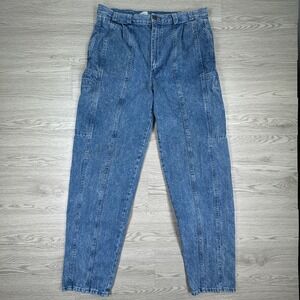 Brittania Women's Utility Cargo Jeans Blue 36 Vintage Paneled Denim Barrel